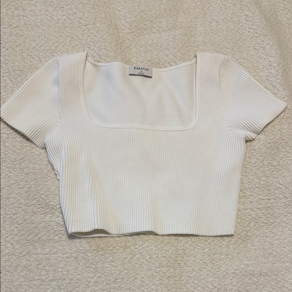 Aritzia White Ribbed Crop Top